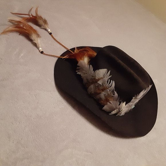 Authentic Cowboy Hat & Band: Texas MHT * Turquoise & Feather * 3X Beaver Blend - Picture 5 of 16